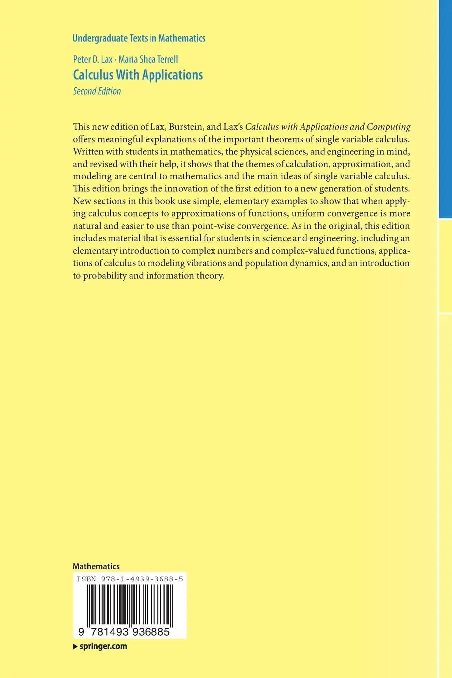 Rückseite: 9781493936885 | Calculus With Applications | Maria Shea Terrell (u. a.) | Taschenbuch