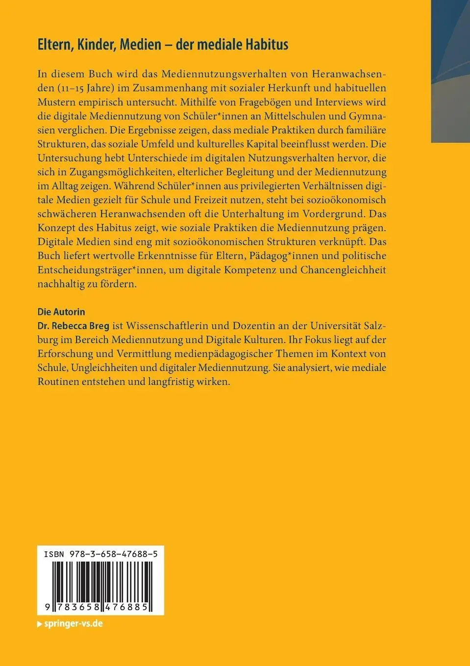 Rückseite: 9783658476885 | Eltern, Kinder, Medien - der mediale Habitus | Rebecca Breg | Buch