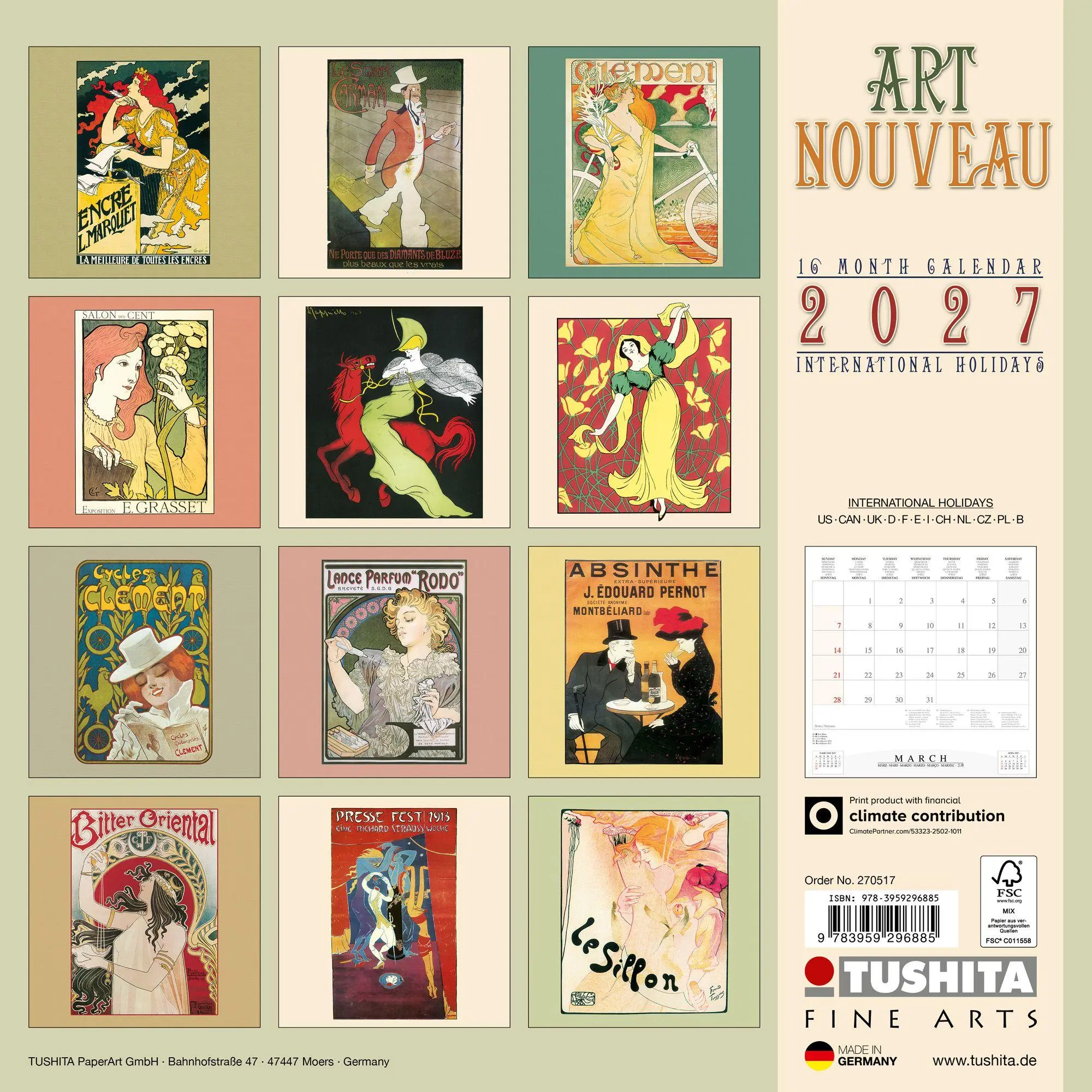Bild: 9783959296885 | Art Nouveau 2027 | Kalender 2027 | Kalender | Tushita Fine Arts | 2027