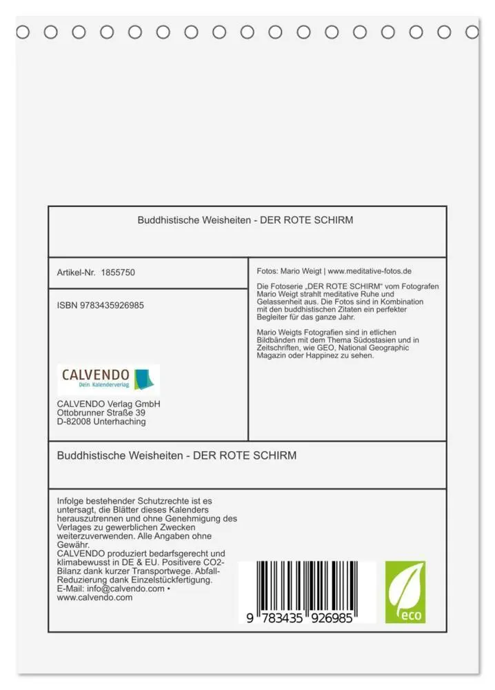 Bild: 9783435926985 | Buddhistische Weisheiten - DER ROTE SCHIRM (Tischkalender 2025 DIN...