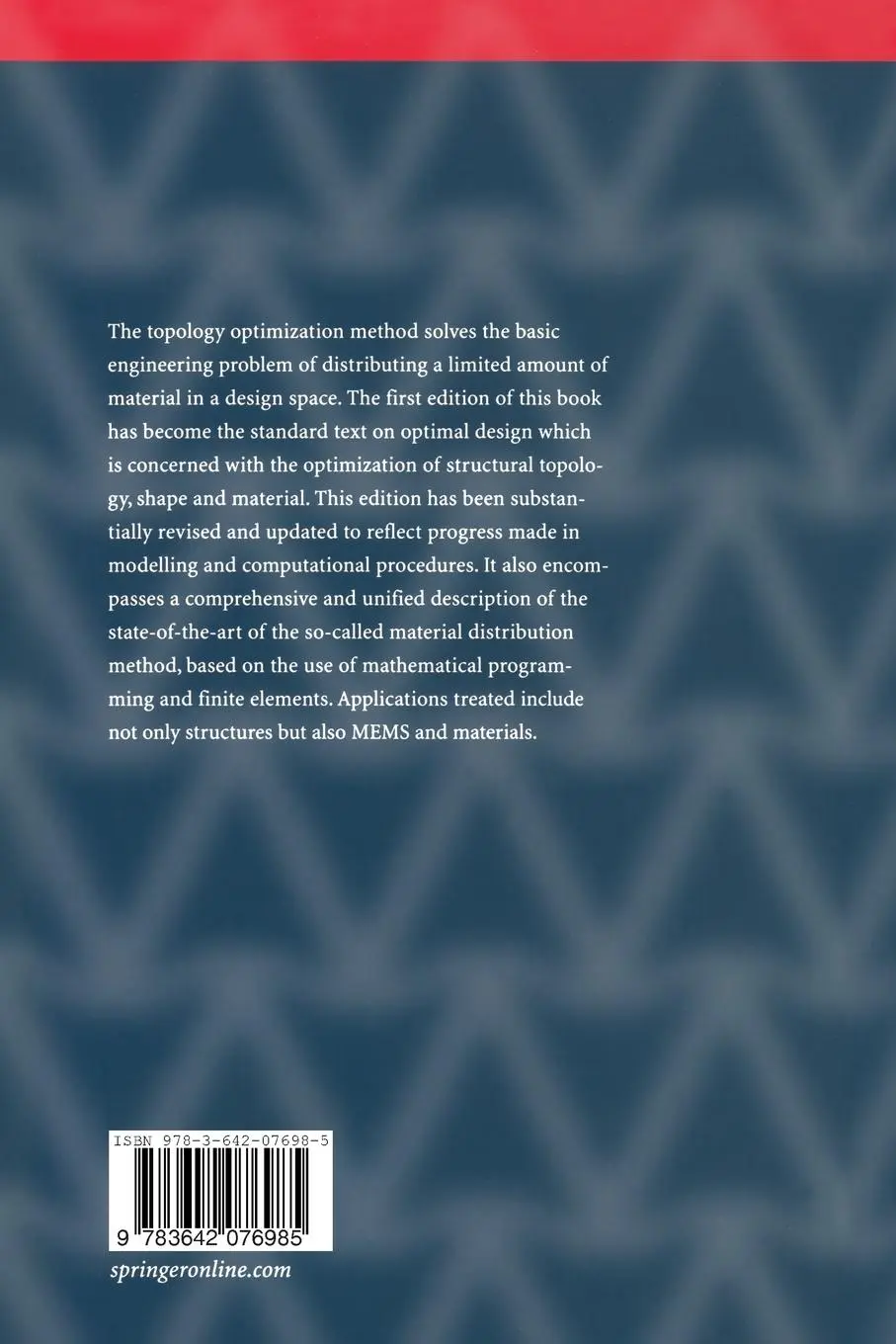 Rückseite: 9783642076985 | Topology Optimization | Theory, Methods, and Applications | Buch | xiv