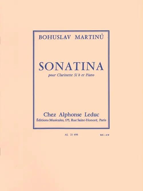 Cover: 9790046216985 | Sonatina For Clarinet And Piano H.356 | Bohuslav Martinu | Buch