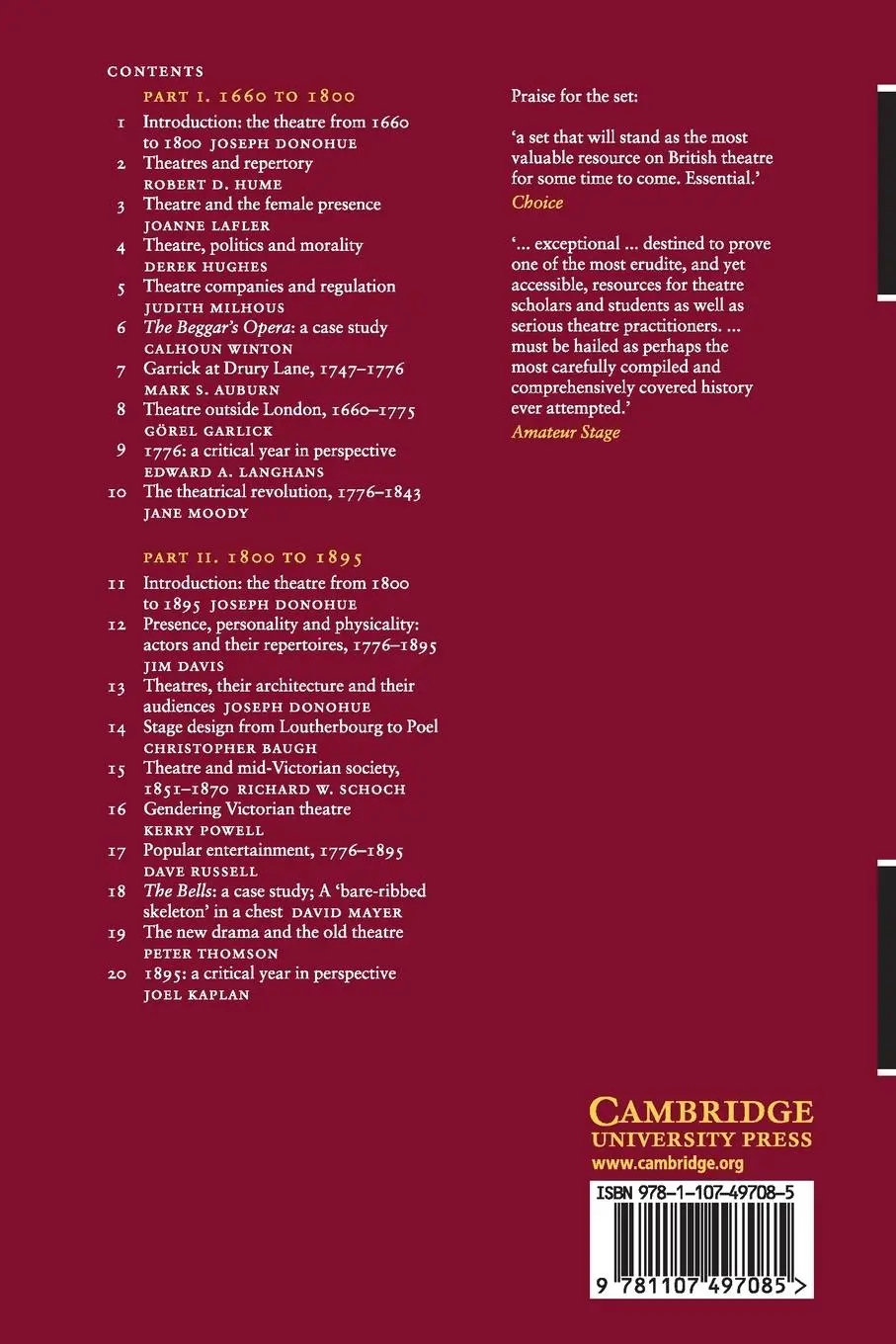 Rückseite: 9781107497085 | The Cambridge History of British Theatre | Joseph Donohue | Buch