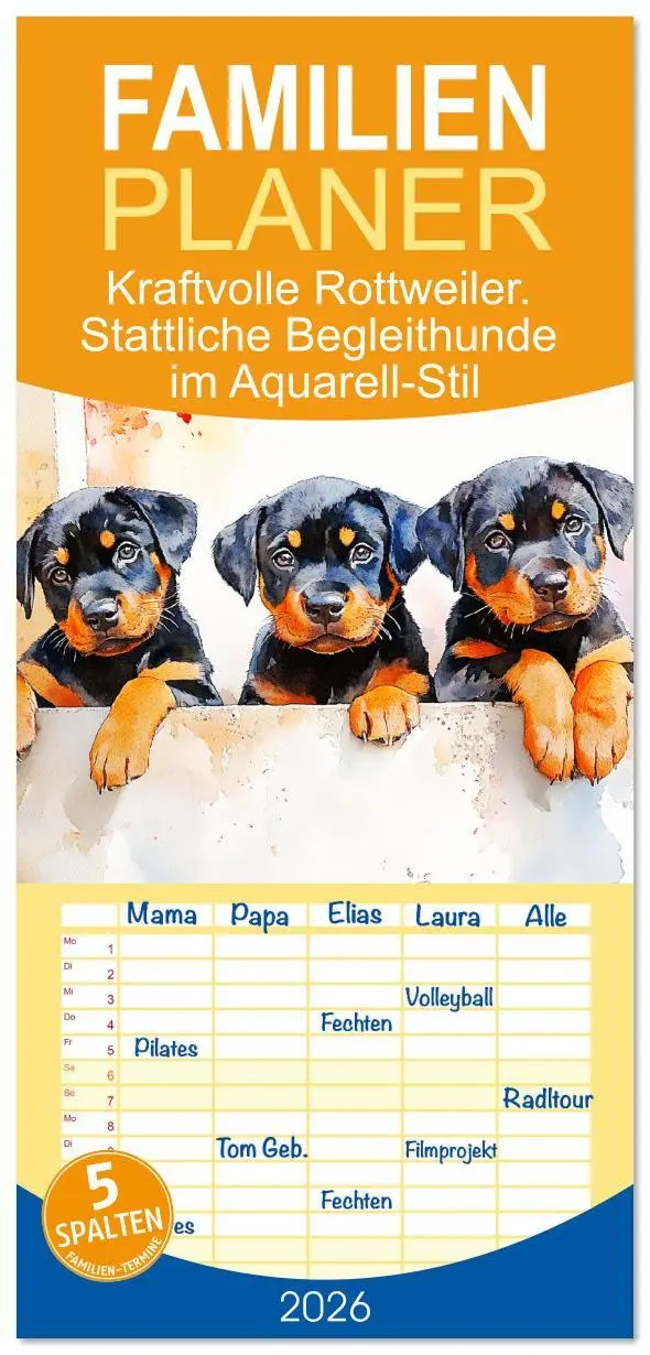 Cover: 9783516617085 | Familienplaner 2026 - Kraftvolle Rottweiler. Stattliche...