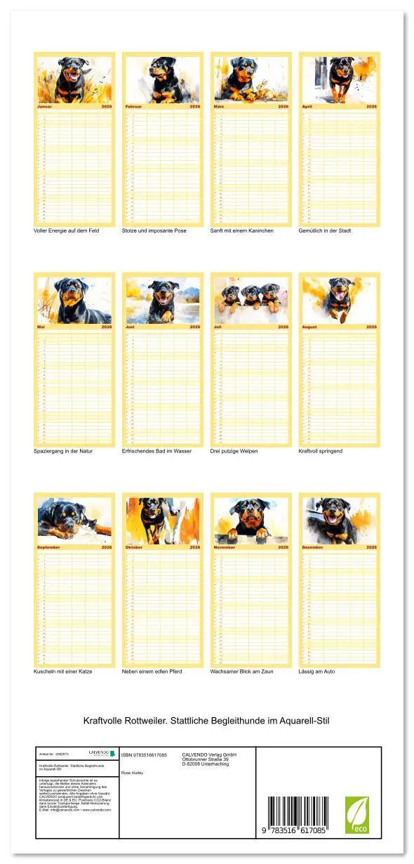 Bild: 9783516617085 | Familienplaner 2026 - Kraftvolle Rottweiler. Stattliche...