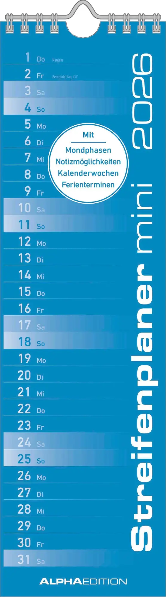 Cover: 4069095007185 | Streifenplaner Mini BLAU 2026 - Streifenkalender - Wandplaner -...