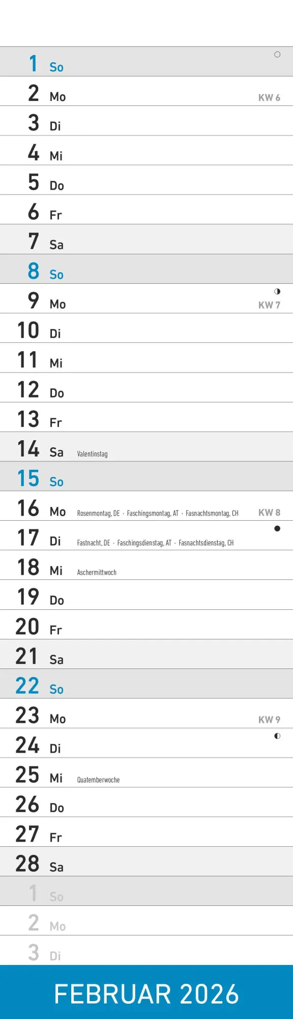 Bild: 4069095007185 | Streifenplaner Mini BLAU 2026 - Streifenkalender - Wandplaner -...