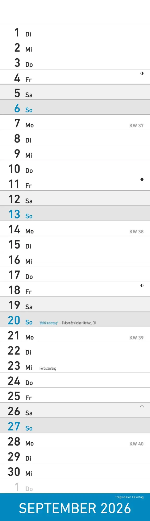 Bild: 4069095007185 | Streifenplaner Mini BLAU 2026 - Streifenkalender - Wandplaner -...