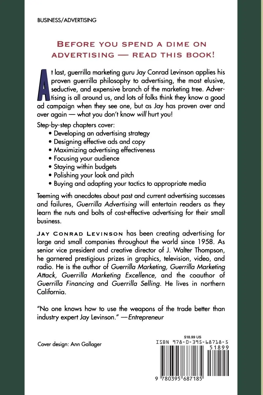 Rückseite: 9780395687185 | Guerrilla Advertising | Jay Conrad Levinson (u. a.) | Taschenbuch