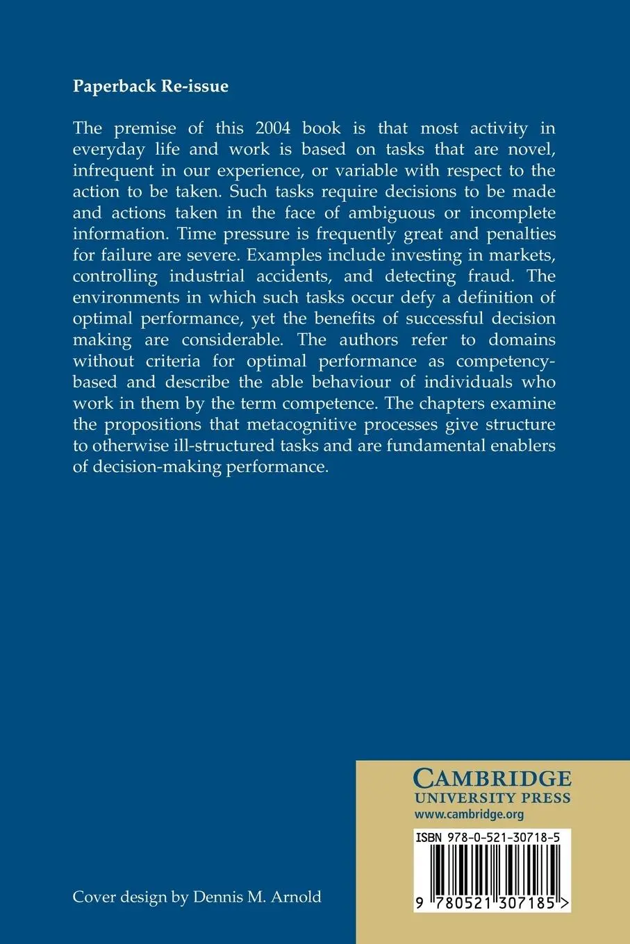 Rückseite: 9780521307185 | Psychological Investigations of Competence in Decision Making | Buch
