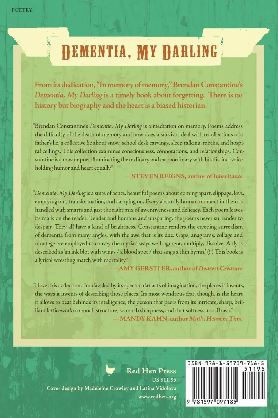 Rückseite: 9781597097185 | Dementia, My Darling | Brendan Constantine | Taschenbuch | Englisch