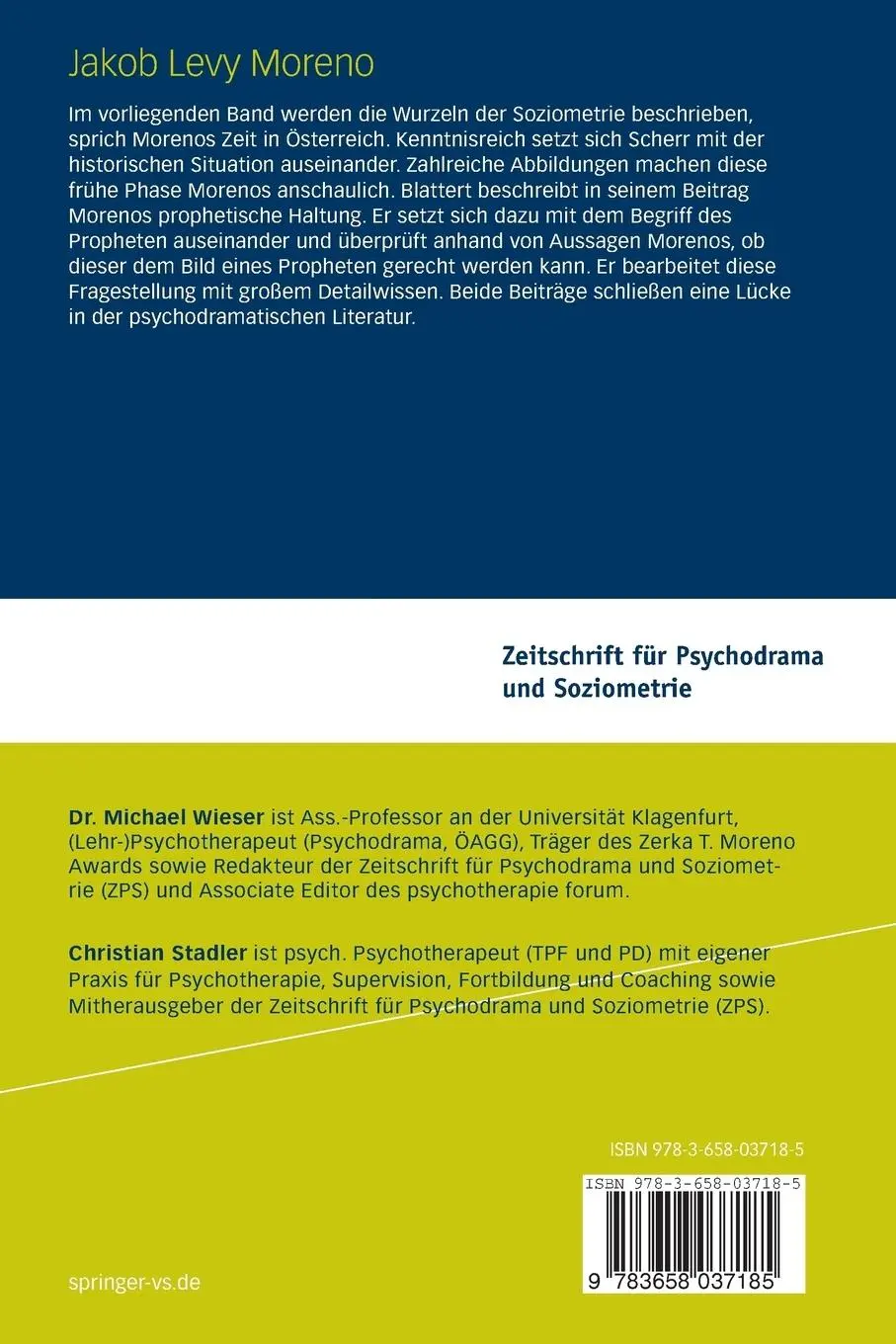 Rückseite: 9783658037185 | Jakob Levi Moreno | Christian Stadler (u. a.) | Taschenbuch | v | 2014