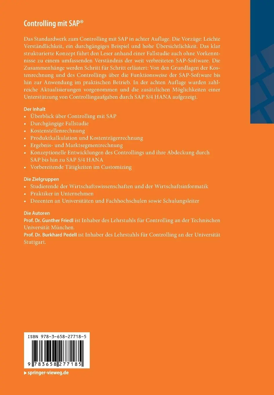 Rückseite: 9783658277185 | Controlling mit SAP® | Burkhard Pedell (u. a.) | Taschenbuch | XVIII