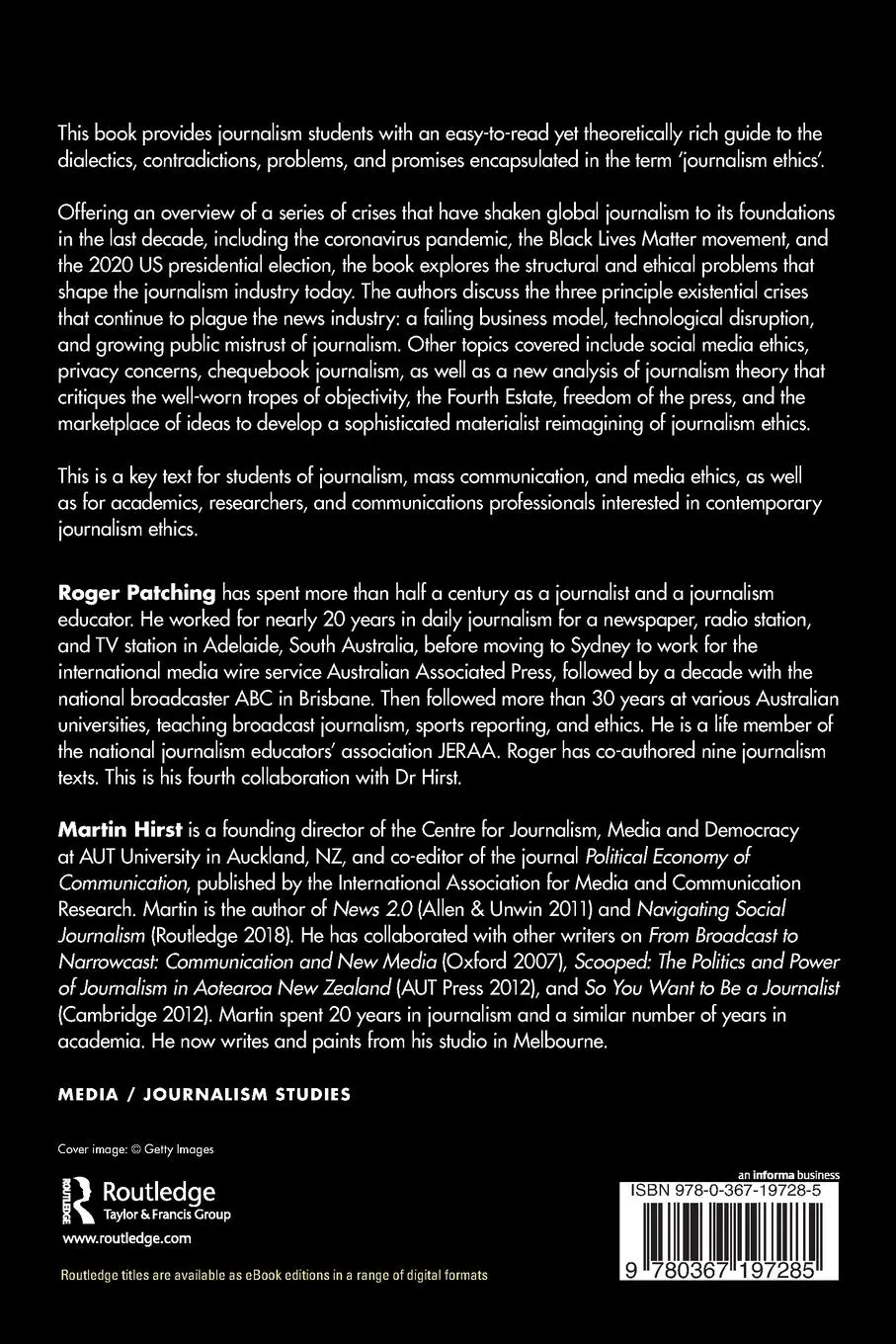 Rückseite: 9780367197285 | Journalism Ethics at the Crossroads | Roger Patching (u. a.) | Buch