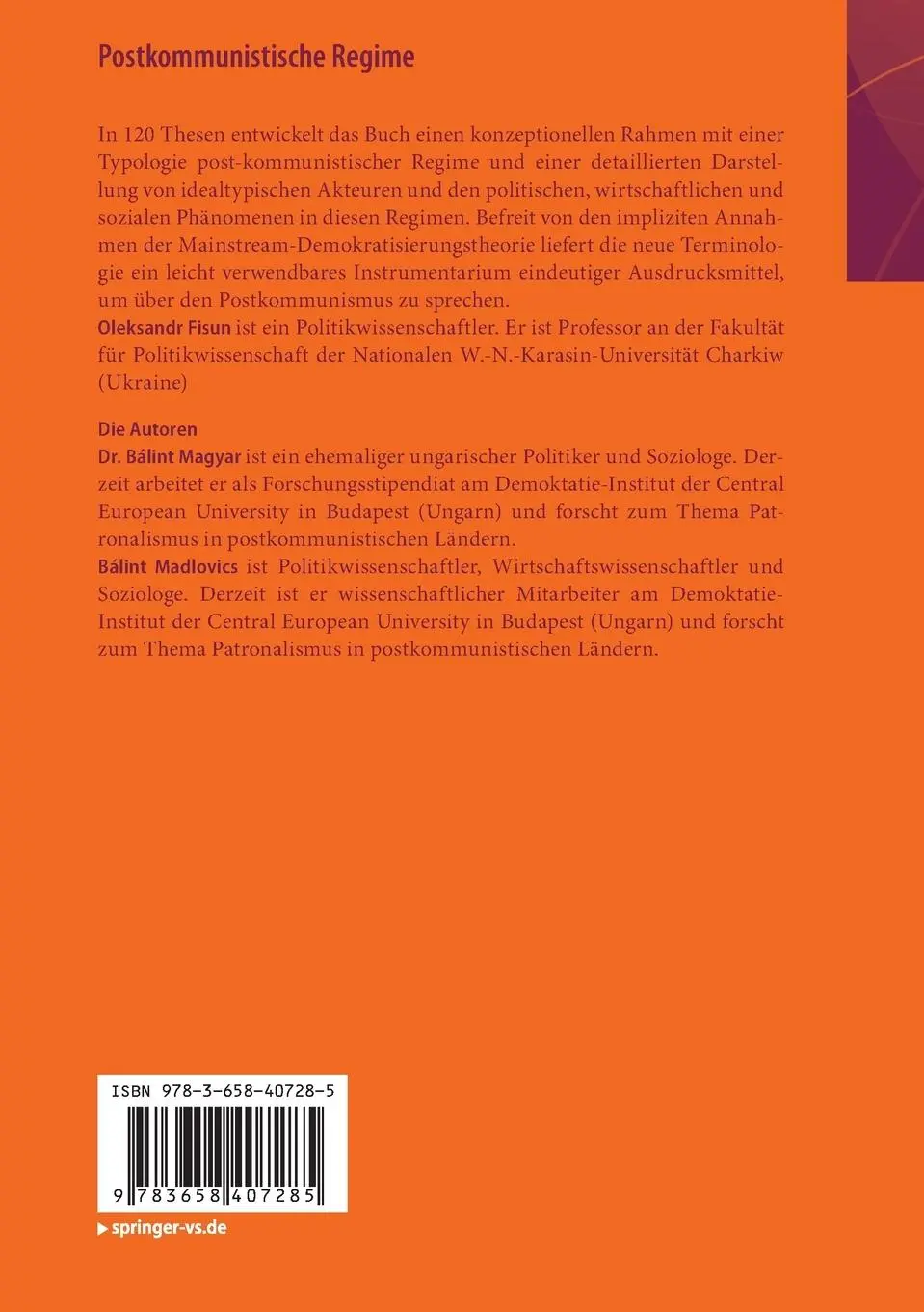 Rückseite: 9783658407285 | Postkommunistische Regime | Akteure, Institutionen und Dynamiken | xii