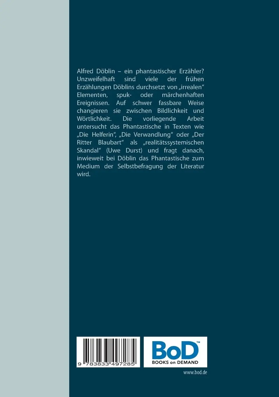 Rückseite: 9783833497285 | Spielarten des Phantastischen in frühen Erzählungen Alfred Döblins