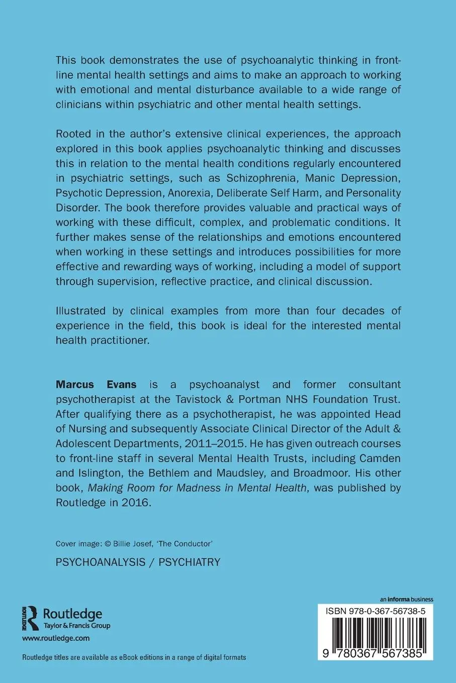 Rückseite: 9780367567385 | Psychoanalytic Thinking in Mental Health Settings | Marcus Evans