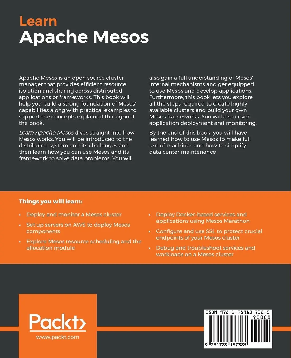 Rückseite: 9781789137385 | Learn Apache Mesos | Manuj Aggarwal | Taschenbuch | Englisch | 2018