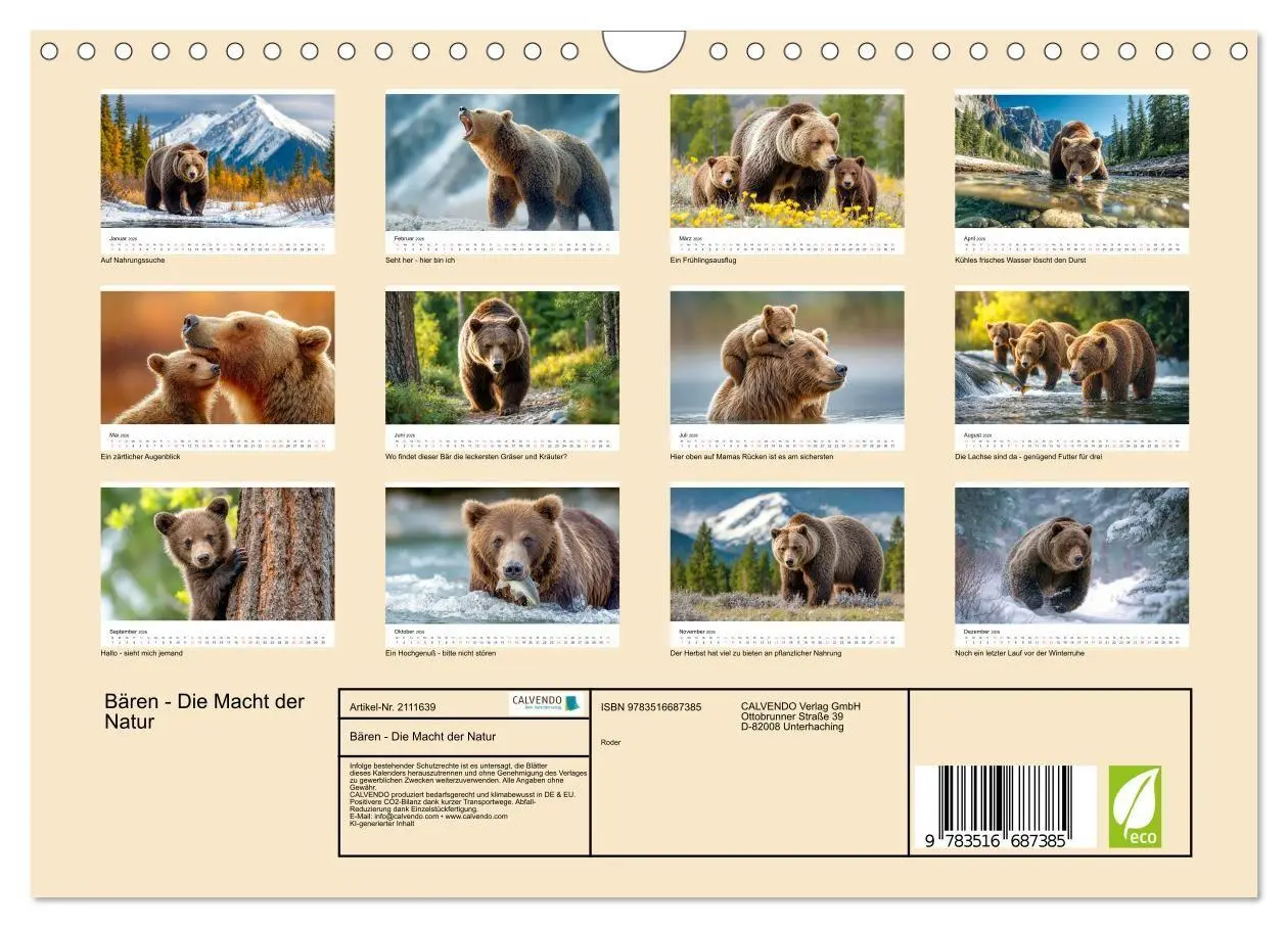 Bild: 9783516687385 | Bären - Die Macht der Natur (Wandkalender 2026 DIN A4 quer),...