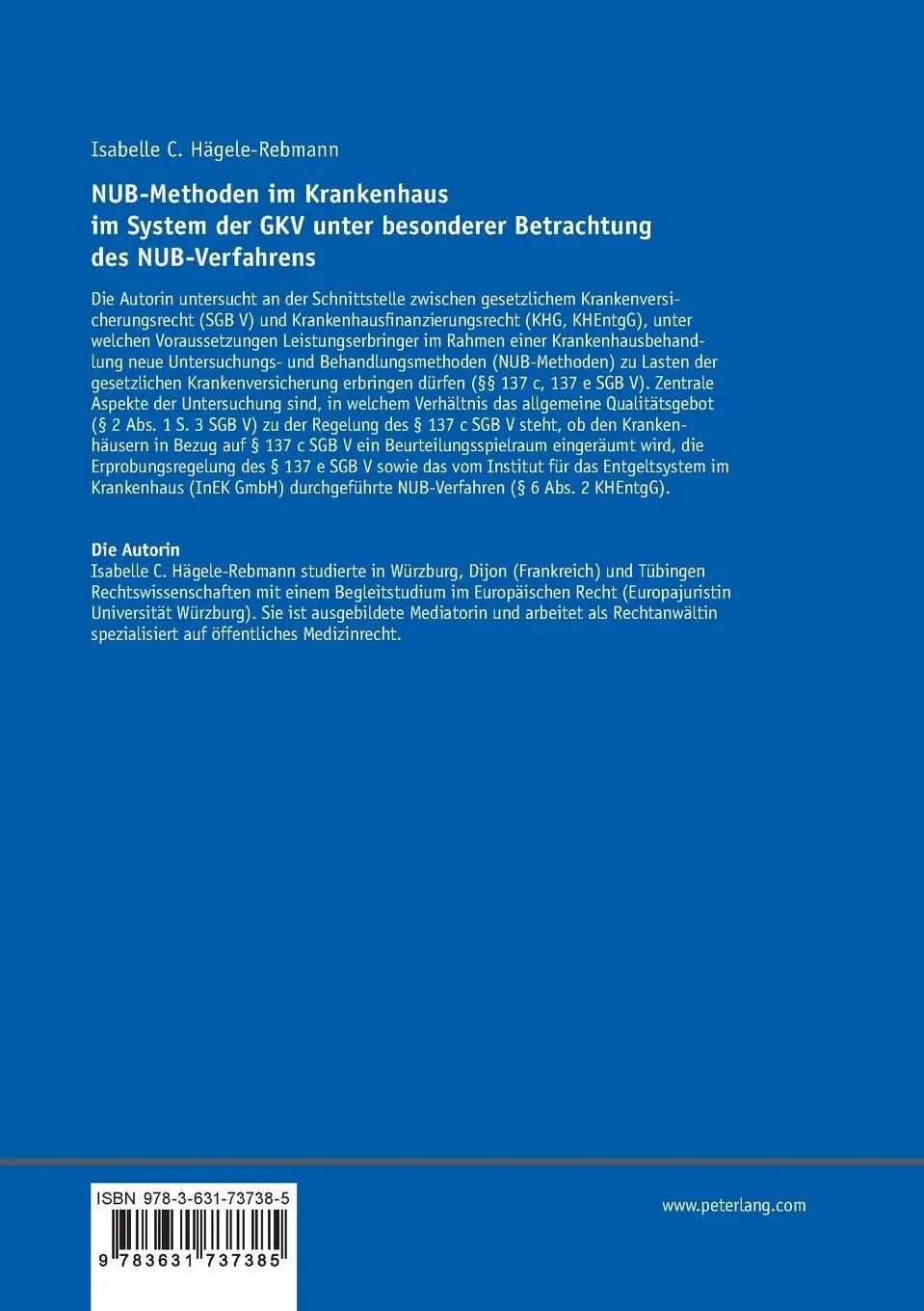 Rückseite: 9783631737385 | NUB-Methoden im Krankenhaus im System der GKV unter besonderer...