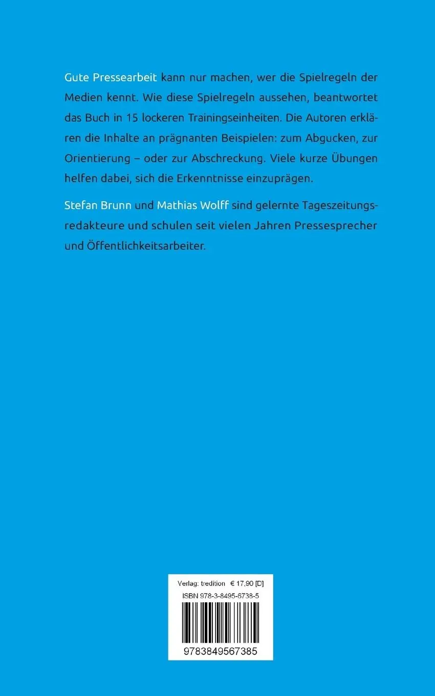 Rückseite: 9783849567385 | PR-Training | Technik und Taktik der Pressearbeit | Brunn (u. a.)