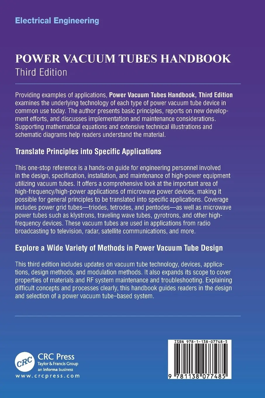 Rückseite: 9781138077485 | Power Vacuum Tubes Handbook | Jerry Whitaker | Taschenbuch | Englisch