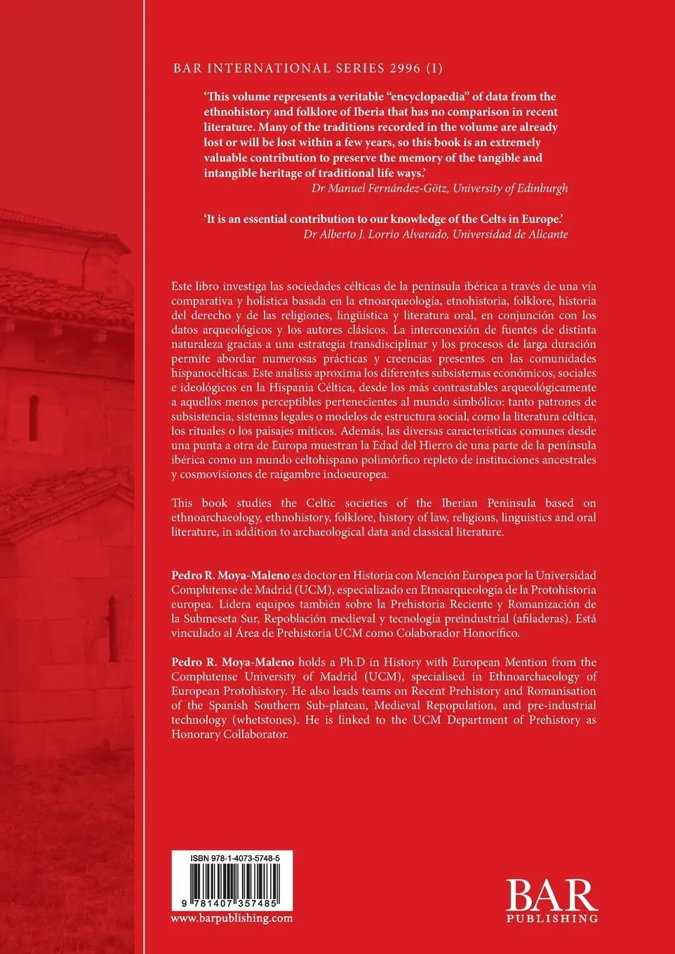 Rückseite: 9781407357485 | Paleoetnología de la Hispania Céltica. Tomo I | Pedro R. Moya-Maleno