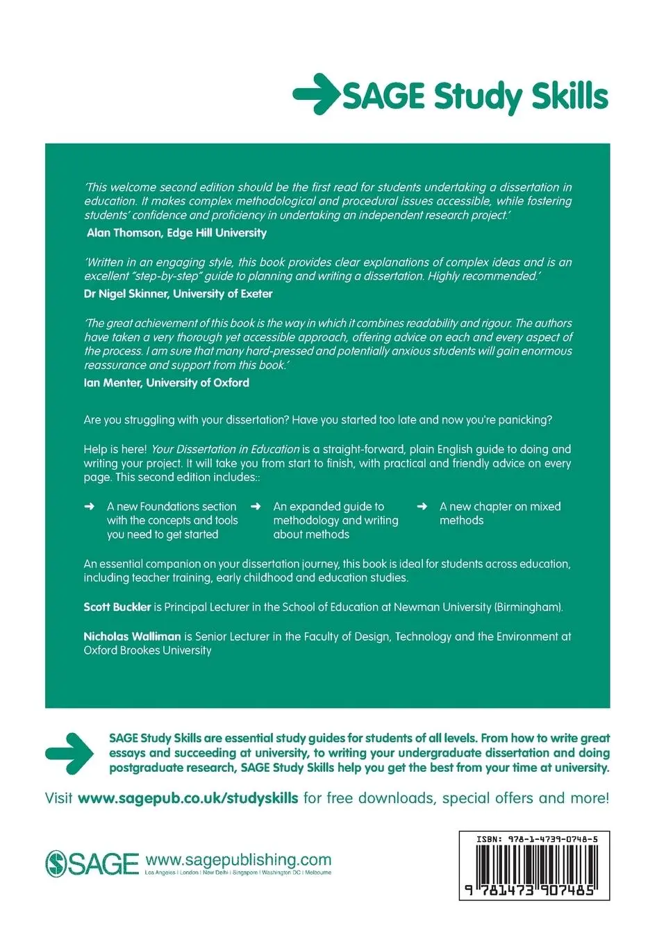 Rückseite: 9781473907485 | Your Dissertation in Education | Scott Buckler (u. a.) | Taschenbuch
