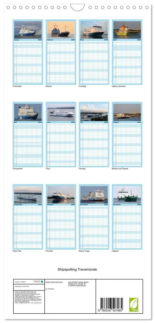 Bild: 9783516507485 | Familienplaner 2026 - Shipspotting Travemünde mit 5 Spalten...