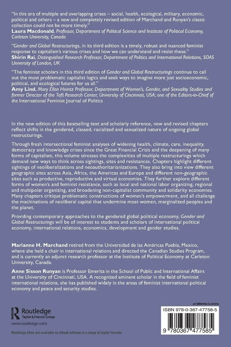 Rückseite: 9780367477585 | Gender and Global Restructurings | Sightings, Sites and Resistances