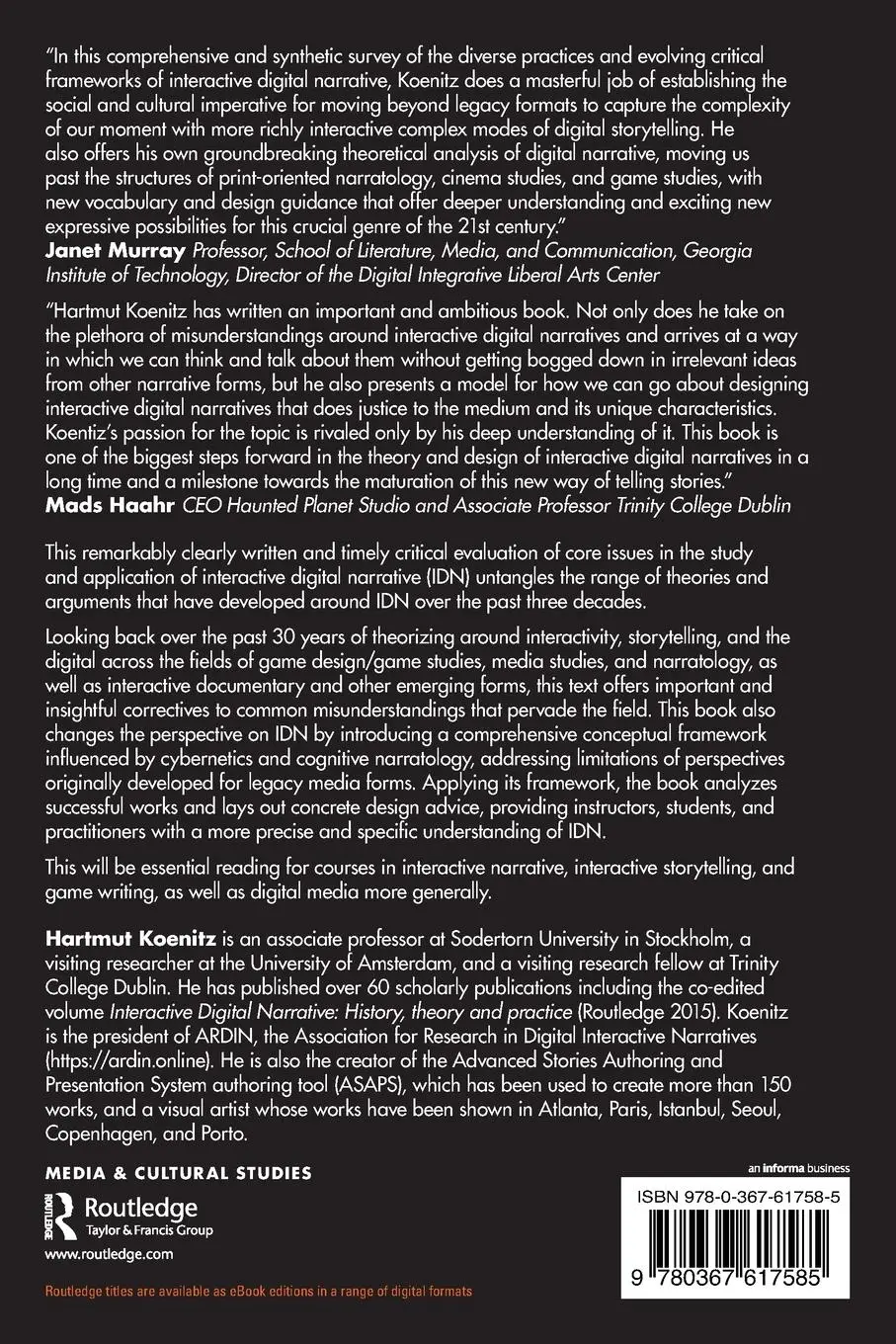 Rückseite: 9780367617585 | Understanding Interactive Digital Narrative | Hartmut Koenitz | Buch