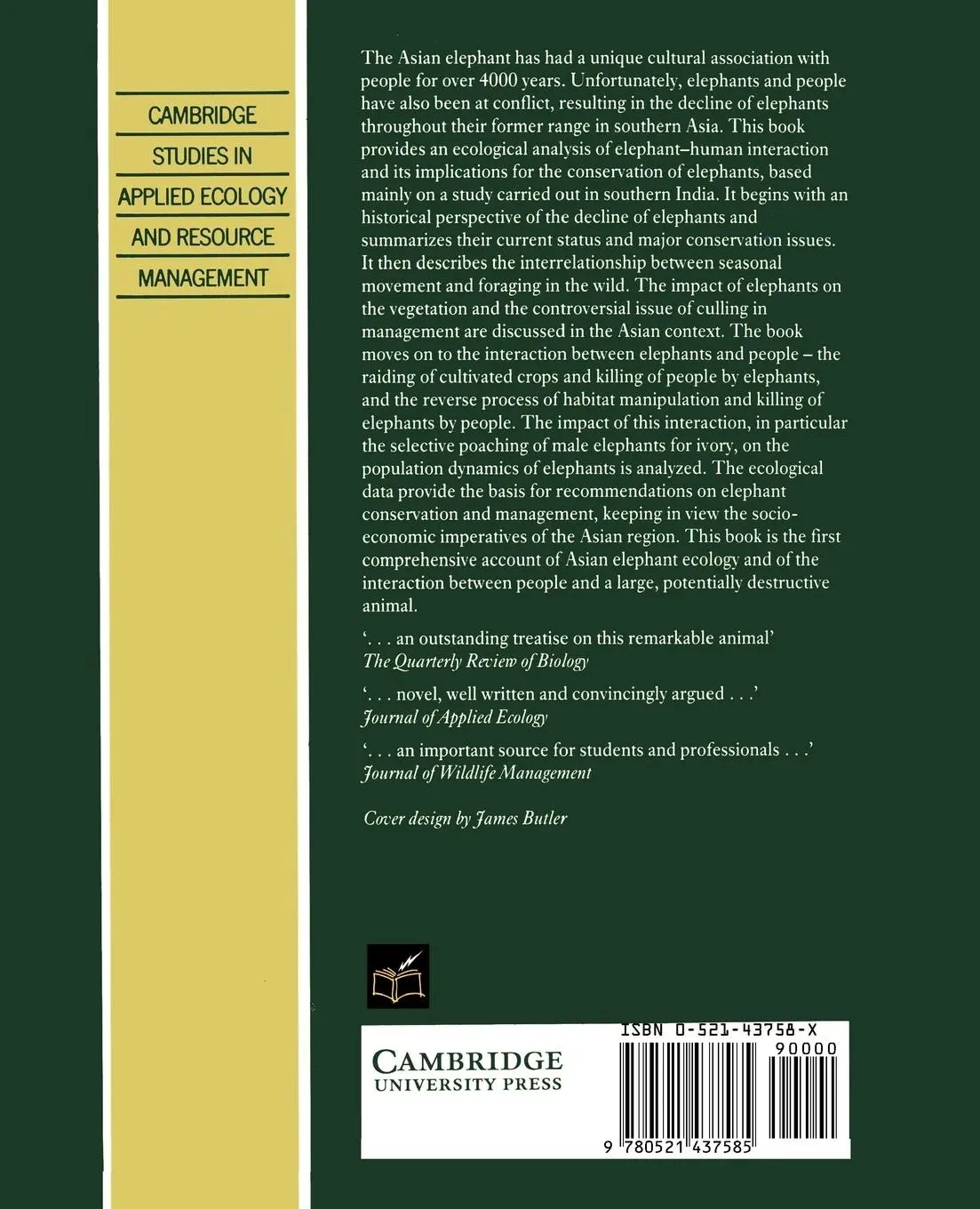 Rückseite: 9780521437585 | The Asian Elephant | Ecology and Management | R. Sukumar | Taschenbuch