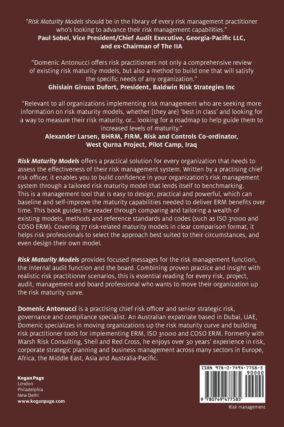 Rückseite: 9780749477585 | Risk Maturity Models | How to Assess Risk Management Effectiveness