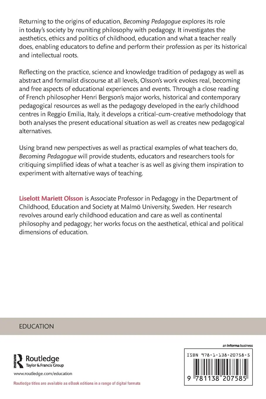 Rückseite: 9781138207585 | Becoming Pedagogue | Liselott Mariett Olsson | Taschenbuch | Englisch