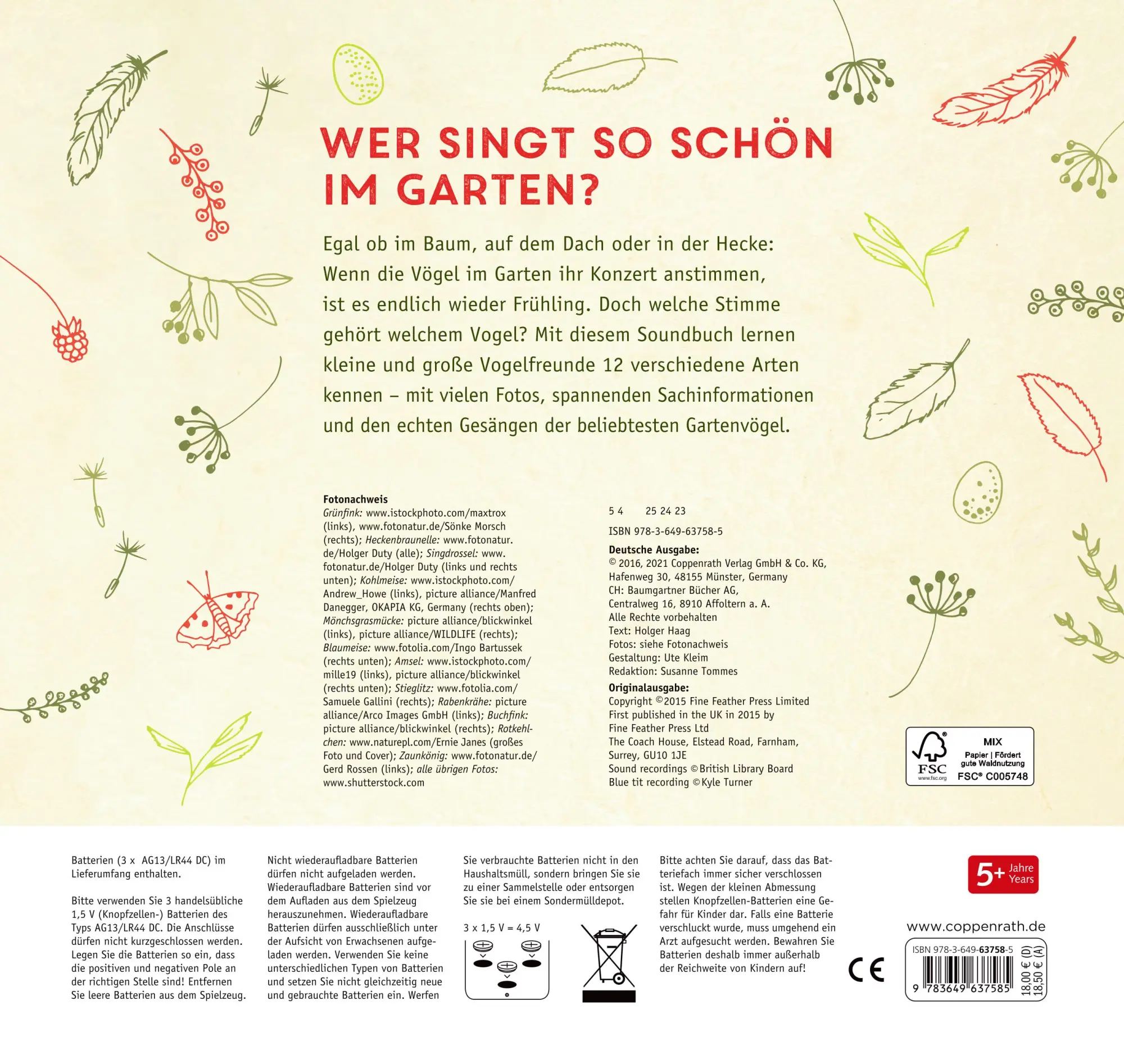 Rückseite: 9783649637585 | Vögel in unserem Garten | Mit 12 echten Vogelstimmen | Holger Haag