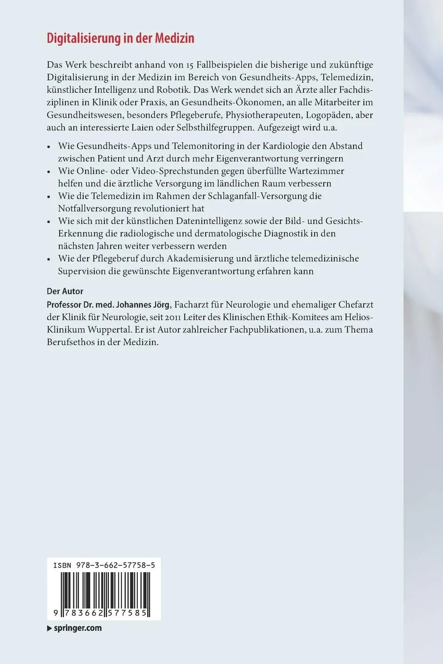 Rückseite: 9783662577585 | Digitalisierung in der Medizin | Johannes Jörg | Taschenbuch | xv