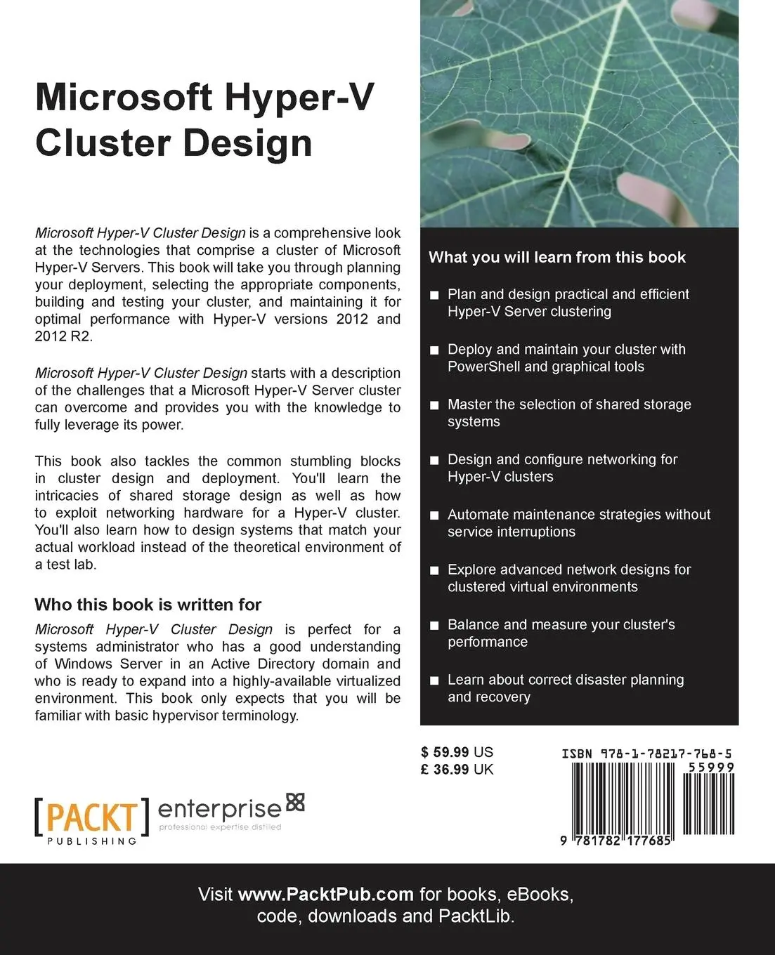 Rückseite: 9781782177685 | Microsoft Hyper-V Cluster Design | Eric Siron | Taschenbuch | Englisch