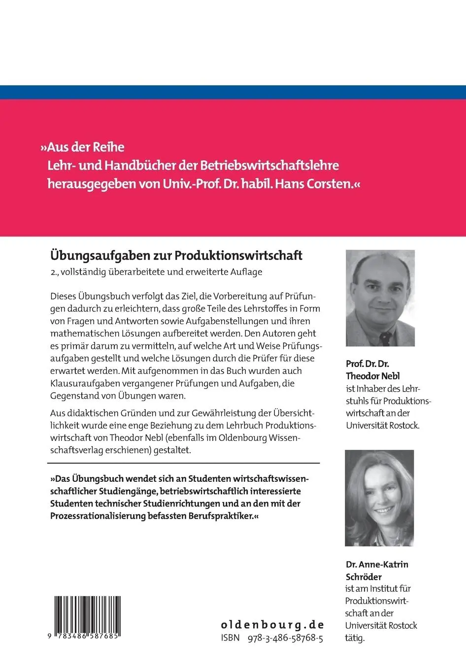 Rückseite: 9783486587685 | Übungsaufgaben zur Produktionswirtschaft | Schröder (u. a.) | Buch