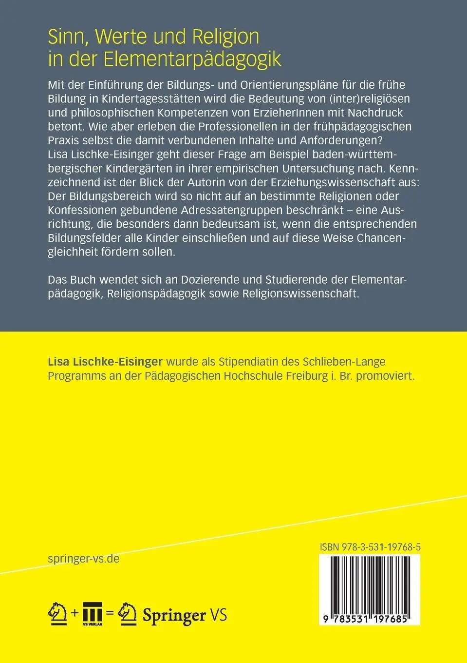 Rückseite: 9783531197685 | Sinn, Werte und Religion in der Elementarpädagogik | Lischke-Eisinger