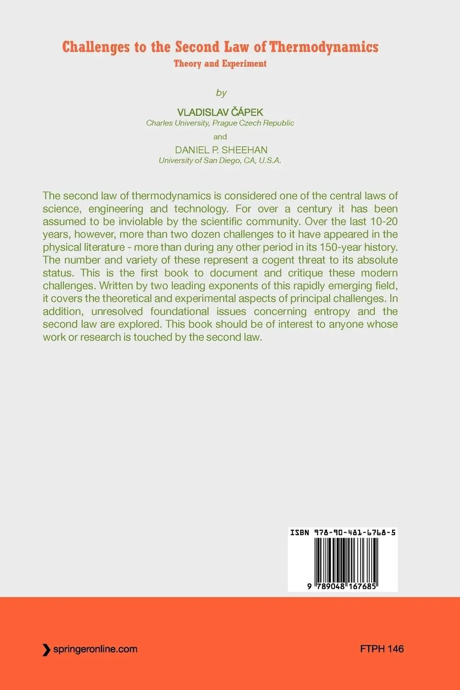 Rückseite: 9789048167685 | Challenges to The Second Law of Thermodynamics | Theory and Experiment