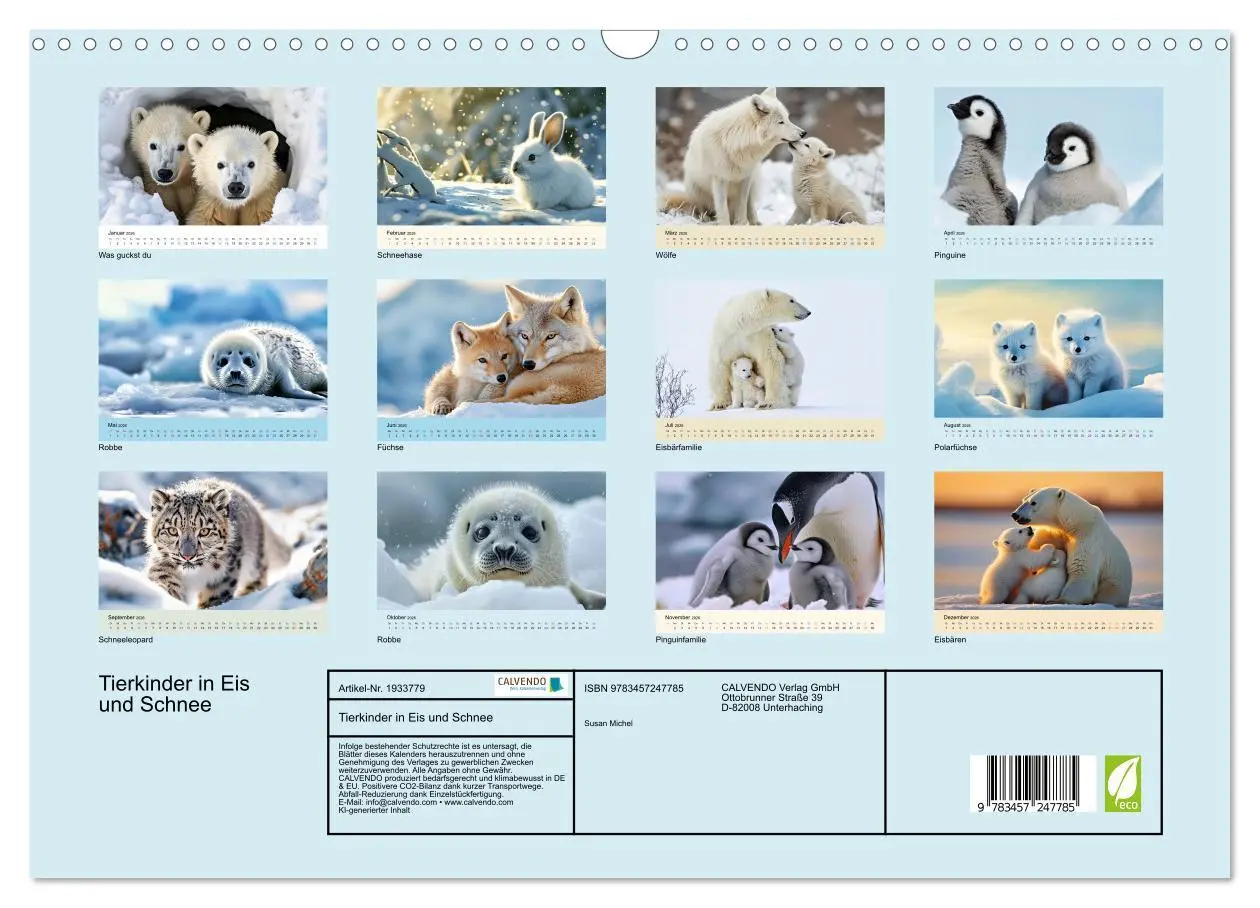 Bild: 9783457247785 | Tierkinder in Eis und Schnee (Wandkalender 2026 DIN A3 quer),...