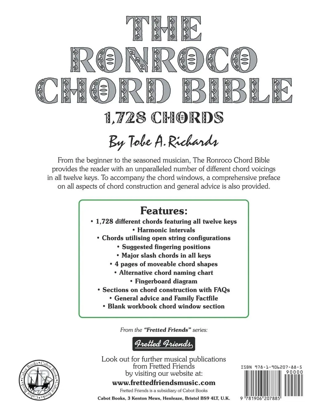 Rückseite: 9781906207885 | The Ronroco Chord Bible | DGBEB Tuning 1,728 Chords | Tobe A. Richards