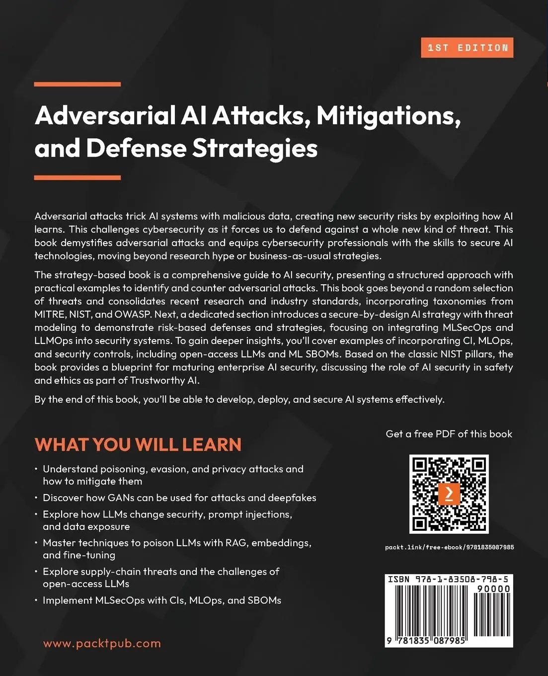 Rückseite: 9781835087985 | Adversarial AI Attacks, Mitigations, and Defense Strategies | Buch