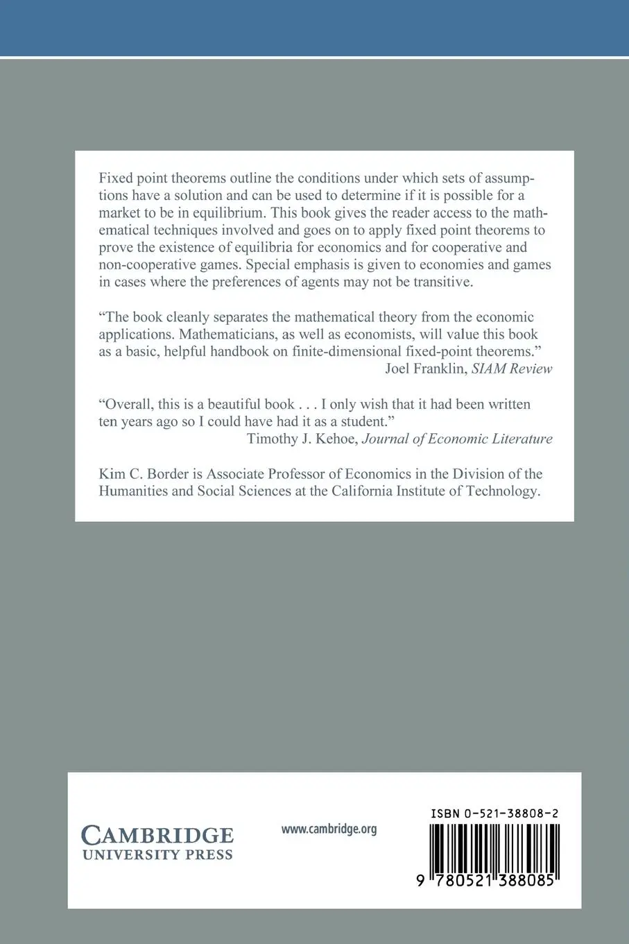 Rückseite: 9780521388085 | Fixed Point Theorems with Applications to Economics and Game Theory