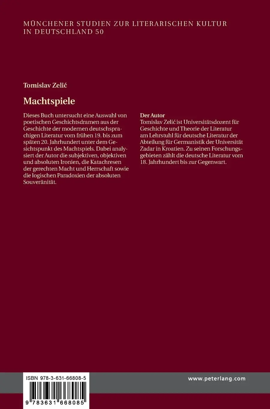 Rückseite: 9783631668085 | Machtspiele | Tomislav Zeli¿ | Buch | Gebunden | Deutsch | 2016