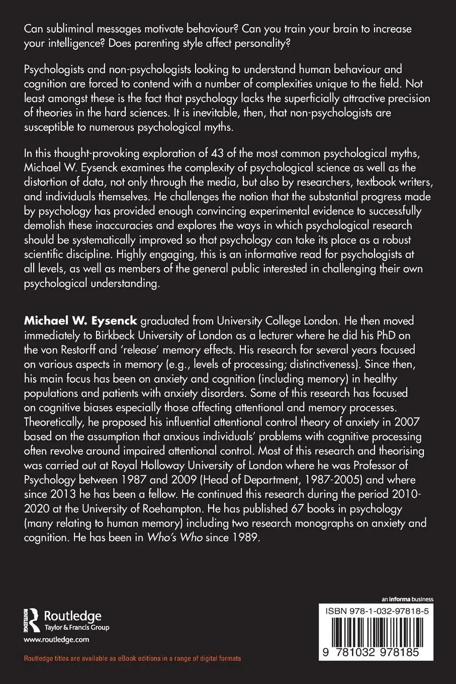 Rückseite: 9781032978185 | Rethinking Psychology | Finding Meaning in Misconceptions | Eysenck