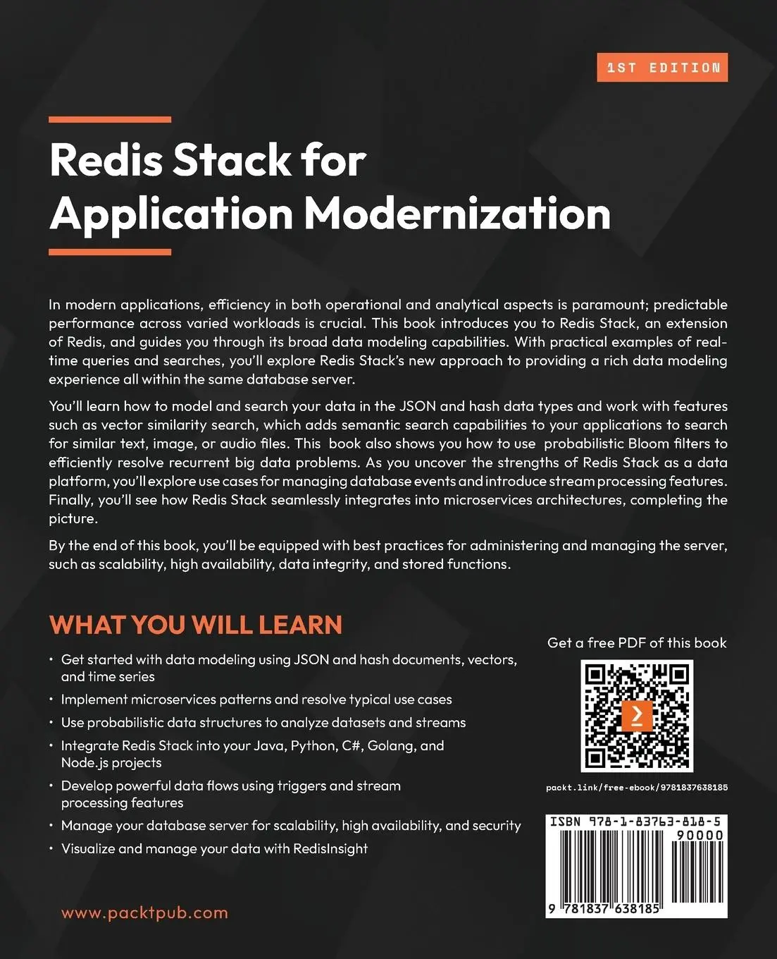 Rückseite: 9781837638185 | Redis Stack for Application Modernization | Luigi Fugaro (u. a.)