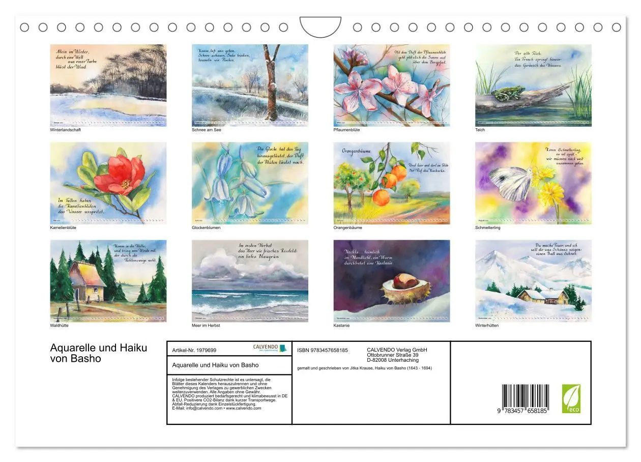 Bild: 9783457658185 | Aquarelle und Haiku von Basho (Wandkalender 2026 DIN A4 quer),...