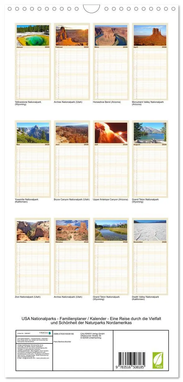 Bild: 9783516508185 | Familienplaner 2026 - USA Nationalparks - Familienplaner / Kalender...