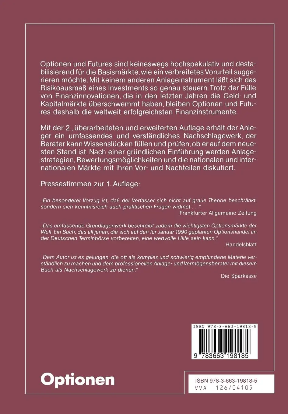 Rückseite: 9783663198185 | Optionen | Ulrich Lingner | Taschenbuch | xviii | Deutsch | 1991